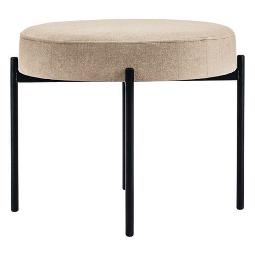 Tabouret Rond Gaia Pied Noir Tissu Polyester Ivoire