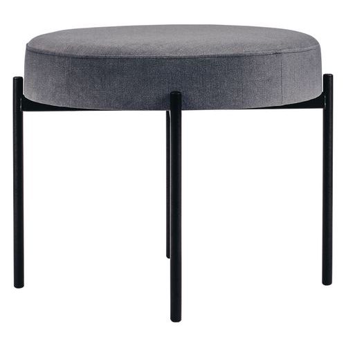 Tabouret Rond Gaia Pied Noir Tissu Polyester Gris Souris