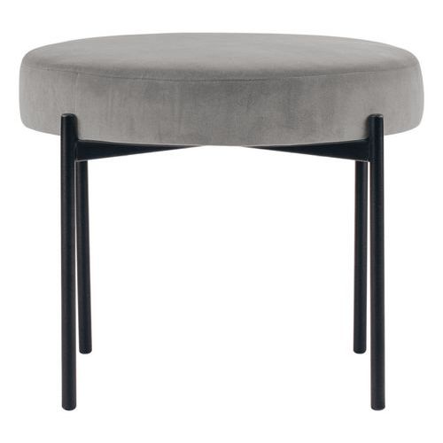 Tabouret Rond Gaia Pied Noir Velours Polyester Gris