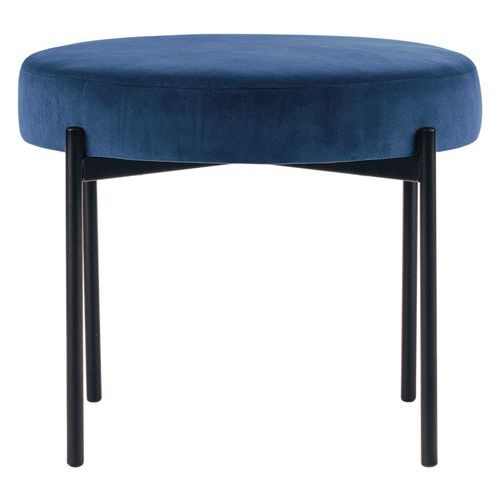 Tabouret Rond Gaia Pied Noir Velours Polyester Bleu