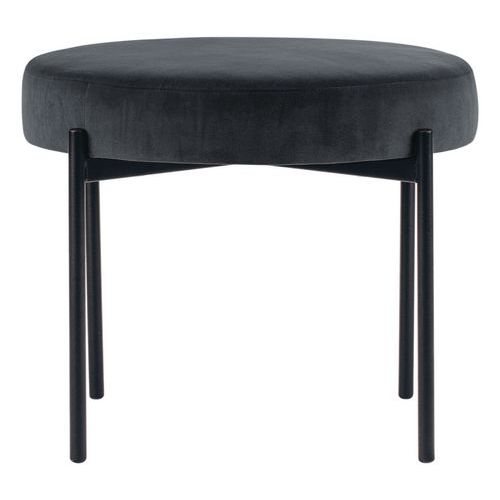 Tabouret Rond Gaia Pied Noir Velours Polyester Anthracite