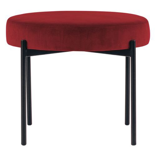 Tabouret Rond Gaia Pied Noir Velours Polyester Rouge