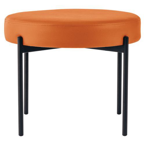 Tabouret Rond Gaia Pied Noir Simili Cuir Orange