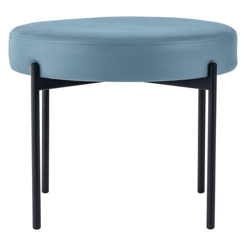 Tabouret Rond Gaia Pied Noir Simili Cuir Bleu