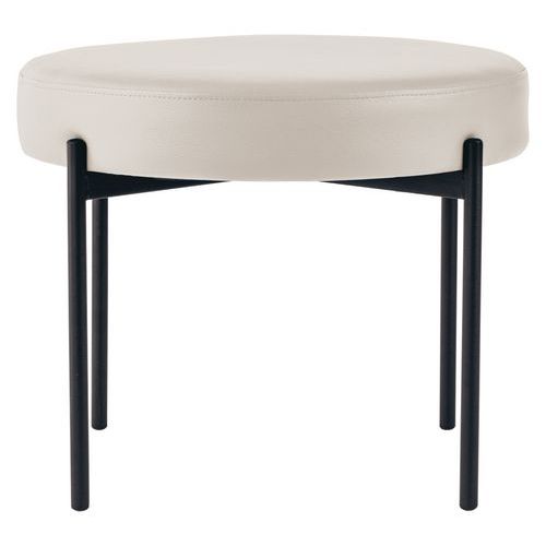 Tabouret Rond Gaia Pied Noir Simili Cuir Blanc