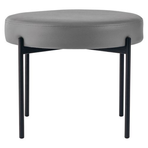 Tabouret Rond Gaia Pied Noir Simili Cuir Gris Souris