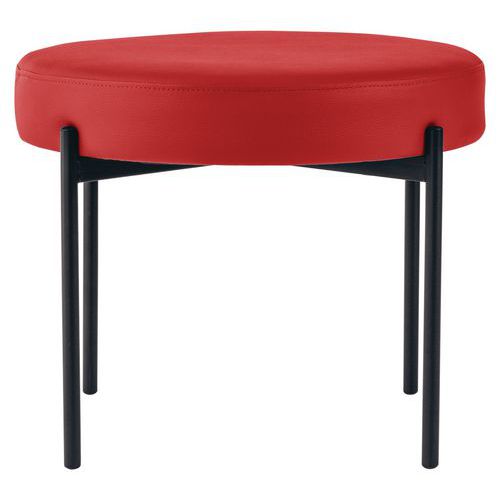 Tabouret Rond Gaia Pied Noir Simili Cuir Rouge