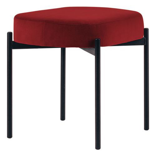 Tabouret Oblong Gaia Pied Noir Velours Polyester Rouge