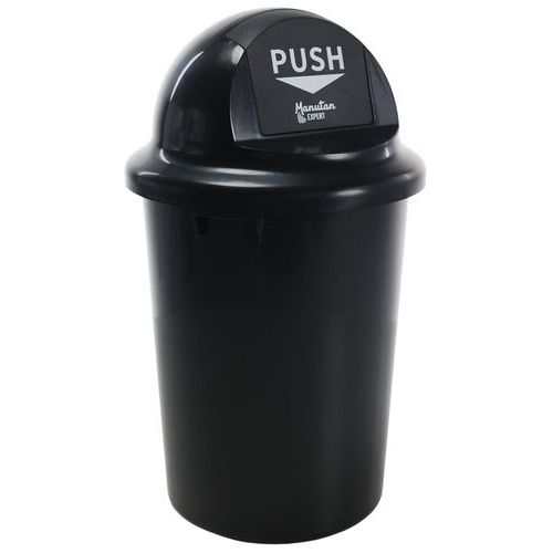 Manutan Expert - Poubelle Push 60L Noir - Plastique Polypropylène - Intérieur/Extérieur - Garantie 10 ans