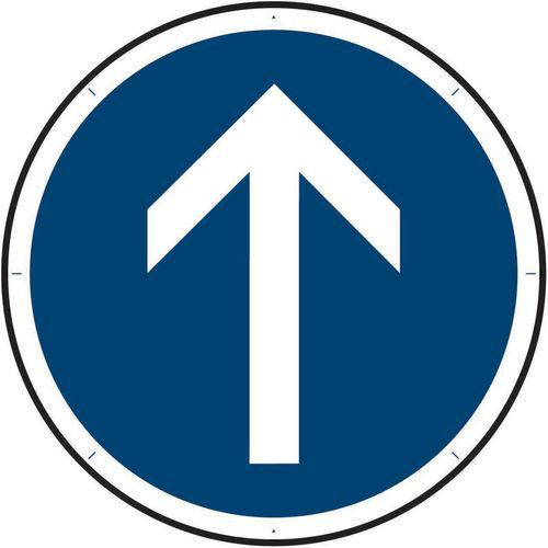 Kelias - Panneau de Signalisation Obligatoire Tout Droit - Rond 450mm Aluminium Classe 2 CE