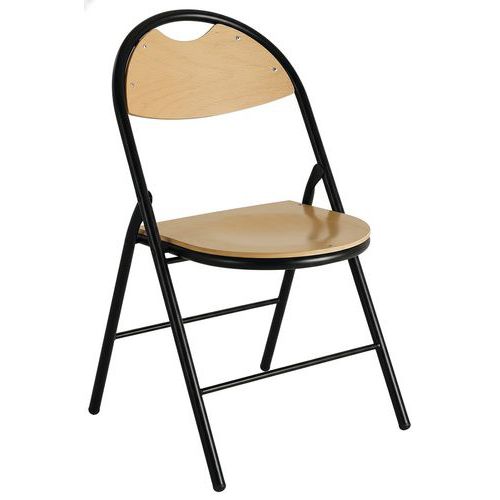 GMCE - Lot de 4 chaises pliantes Clap Hêtre - Piétement Noir - Assise Confortable 42x37cm - Idéal pour votre intérieur