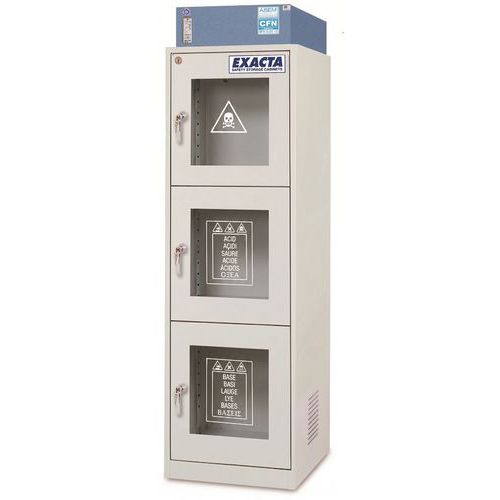 Exacta - Armoire de sécurité COMBI-FD 3 portes vitrées - 3 compartiments - 600mm - 210L - Acier Époxy Gris - Norme NF X15-211