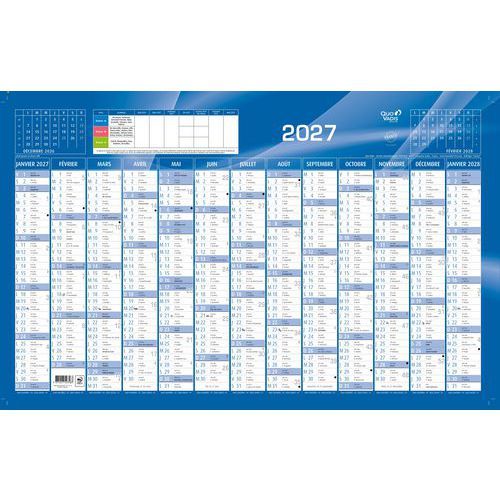 Quo Vadis - Calendrier Annuel Horizontal 65x43cm - 13 Mois Bleu - Éco-responsable PEFC