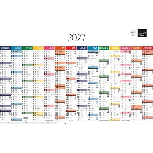 Quo Vadis - Calendrier Annuel Horizontal 65x43 cm - 14 mois - Multicolor - Éco-responsable