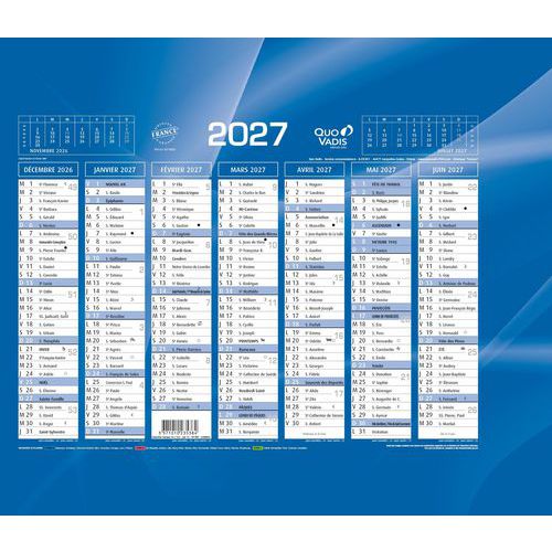 Quo Vadis - Calendrier Banque Bleu 18x13,5cm - Agenda Format Poster 7 Mois - Éco-responsable PEFC