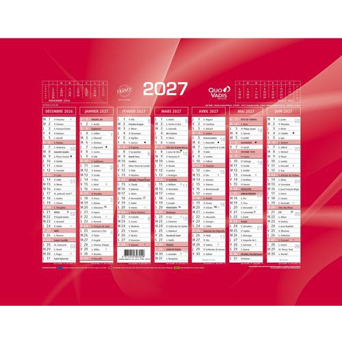 Quo Vadis - Calendrier Banque Rouge 18x13,5cm - Agenda Format Poster Année Civile - Éco-responsable PEFC