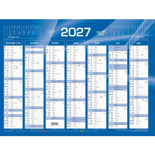 Quo Vadis - Calendrier Banque Affiche 14 Mois Année Civile Bleu 55x40,5cm Éco-responsable PEFC