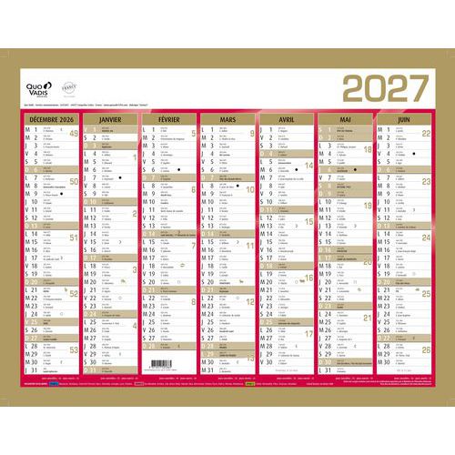 Quo Vadis - Calendrier Mural Banque Or - 43x33,5cm - 14 Mois - Éco-responsable