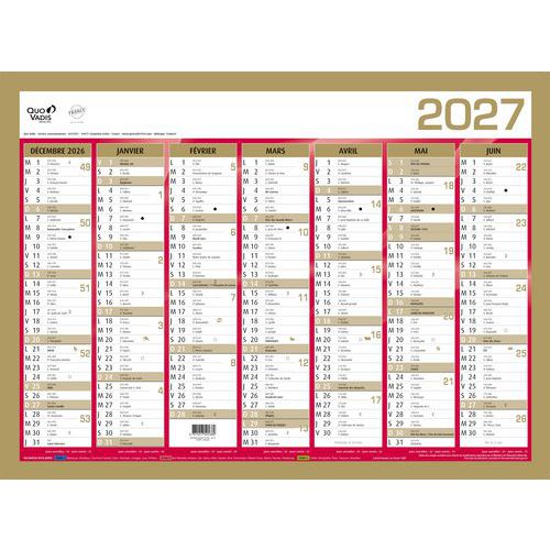 Quo Vadis - Calendrier Banque Poster Or - 55x40,5cm - 14 mois - Éco-responsable