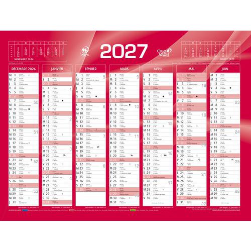 Quo Vadis - Calendrier Banque Rouge - 55x40,5cm - 14 mois - Éco-responsable