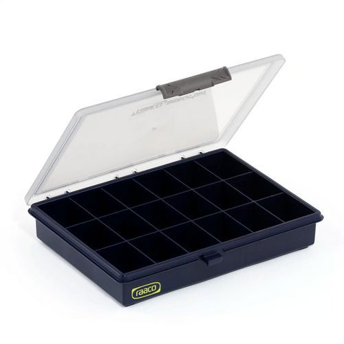 Raaco - Boîte de rangement antichoc 18 cases - Bleu Transparent - Polypropylène - 240x195x42mm