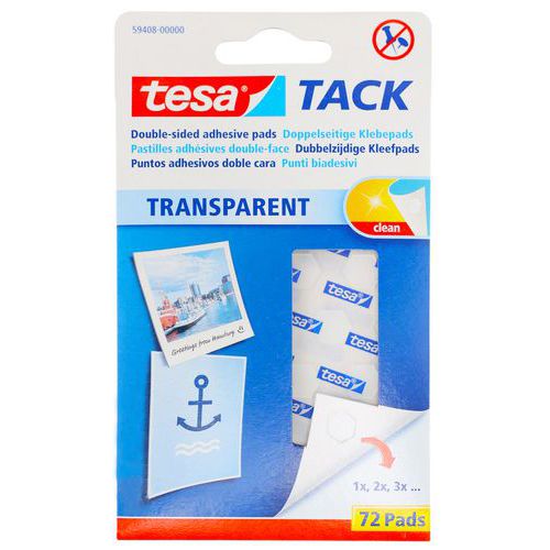 Tesa - Pastilles adhésives double-face TesaTack - Étui de 72 - Transparentes et recyclables