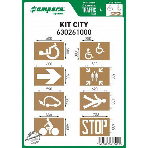 Ampere System - Kit Pochoirs Réutilisables Voirie Palettes 8 Planches - Kit City - Marquage Durable