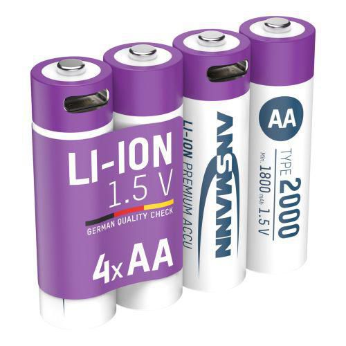 Ansmann - Piles Accu Lithium Rechargeables AA/LR6 - Lot de 4 - 1.5V - Haute Performance
