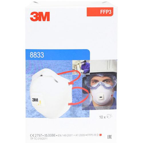 3M - Lot de 10 Masques FFP3 Série 8000 avec Soupape - Protection Poussières et Brouillards