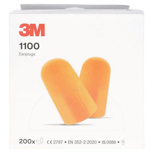 3M - Bouchons d'oreilles 1100 Usage Unique Polyuréthane Orange - 35 dB - Protection Auditive Confortable