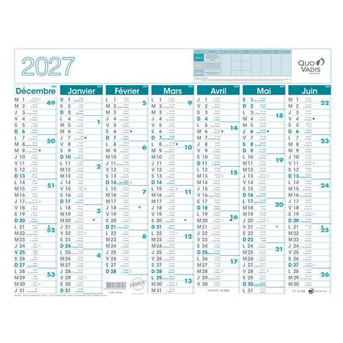 Quo Vadis - Calendrier Banque Affiche 55x43cm - 7 Mois - Année Civile - Éco-responsable
