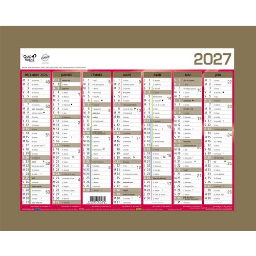 Quo Vadis - Calendrier Mural Banque Or 27x21cm - 14 Mois - Éco-responsable - Année Civile
