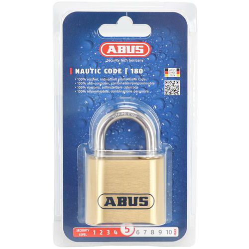 Abus - Cadenas à combinaison 50mm Inox - Anse 8mm - Classe 5 - 4 molettes - Sécurité marine