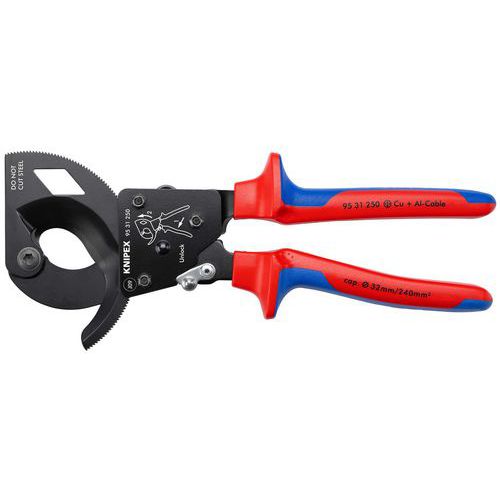Knipex - Coupe-câbles à cliquet 250mm - Cu/Al Ø32mm/240mm² - Gainage bi-matière - Outillage à main spécialisé