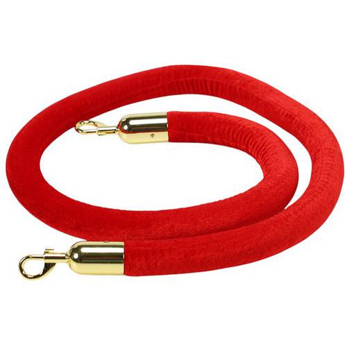 Corde velours rouge 1,5 m avec crochets laiton - Usage tertiaire - Idéal pour barrière de protection