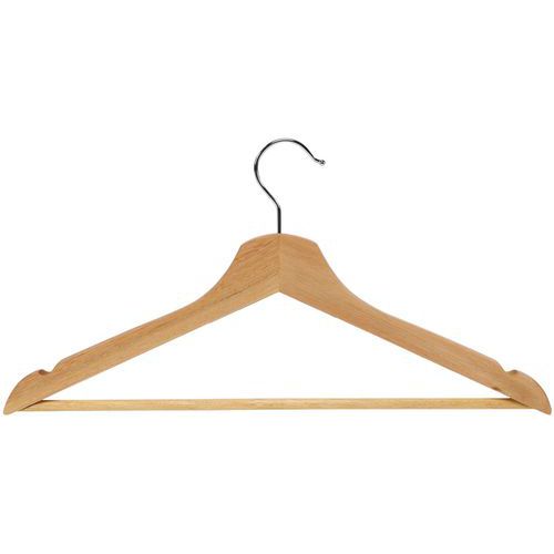 Vepabins - Cintre bois naturel avec porte-pantalon - 43cm - Marron/argent - Robuste et élégant