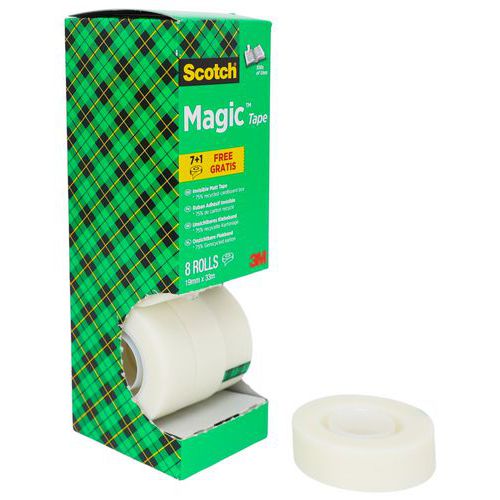 Scotch - Ruban Adhésif Invisible Magic - 19mm x 33m - Transparent - Lot de 8 - Fort pouvoir adhésif