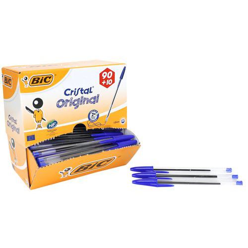 BIC - Stylo Bille Cristal Value Bleu - Boîte de 100 - Éco-label NF Environnement - Pointe 1 mm