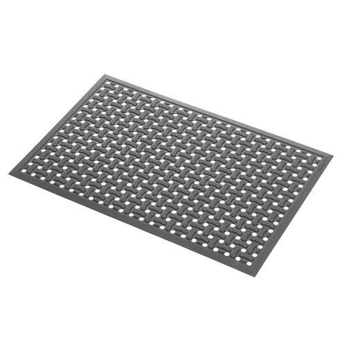 Justrite - Caillebotis Antidérapant Réversible 60x90 cm - Caoutchouc Noir - Usage Intensif - Éco-responsable