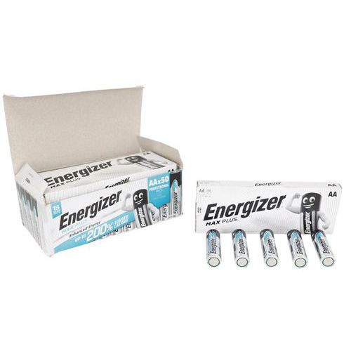 Energizer - Lot de 50 piles alcalines MAX Plus AA LR6 1.5V - Longue durée et fiabilité