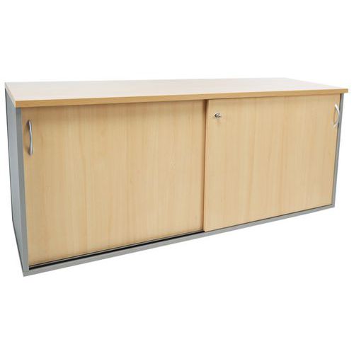 Manutan Expert - Armoire 2 portes coulissantes Quatuor Hêtre/Gris - 160x72.5x47 cm - Éco-responsable PEFC - 10 ans garantie