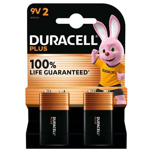 Duracell - Pile Alcaline 9V Plus 100% - Lot de 2 - Éco-responsable et longue durée