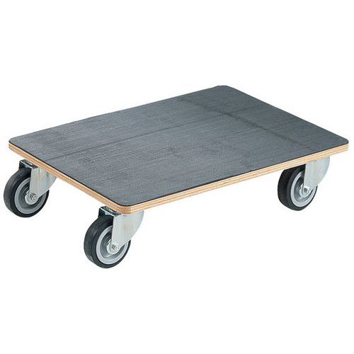 Plateau roulant bois - 250 kg - 600x400x140 mm - Roulettes pivotantes caoutchouc - Charge lourde