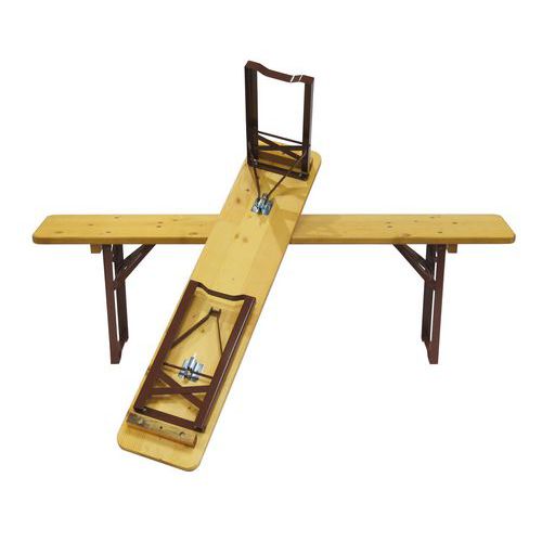 Caray - Banc pliant bois 160 cm - 4 places - Usage intensif collectivité - Beige/Marron