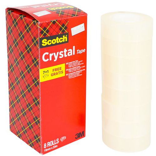 Scotch - Rouleaux Ruban Adhésif Crystal Transparent 19mm x 33m - Lot de 8 - Adhésif Fort