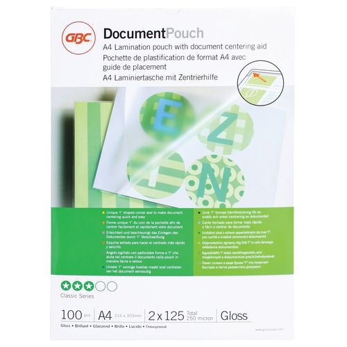 GBC - Pochettes de plastification A4 - 125 μm - Lot de 100 - Protection durable pour documents