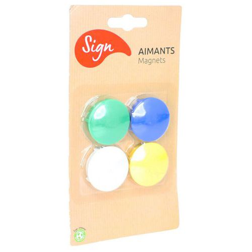 Lot de 4 aimants ronds 32mm assortis - Standard, recyclable, idéal pour 10 feuilles