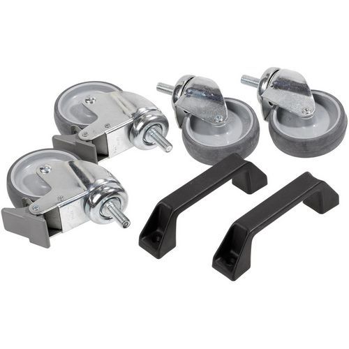 Raaco - Lot de 2 poignées et 4 roues dont 2 avec frein - Noir - Roues et poignées recyclables