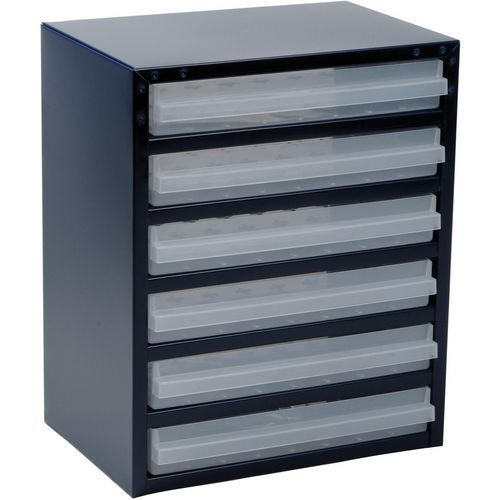 Raaco - Armoire Basse Combi-La 6-3 - 6 Tiroirs Transparent - Acier Bleu - 250mm Profondeur - 30kg Charge Max