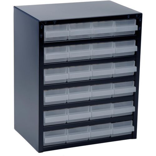 Raaco - Armoire Basse Combi-La 24-1 - 24 Tiroirs Transparent - Acier Bleu - 435x360x250mm - Charge 30kg